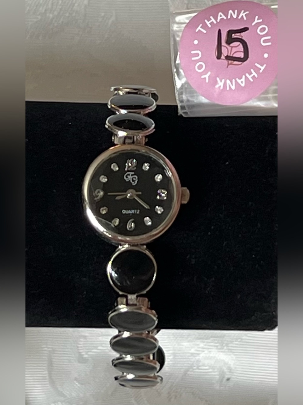 ✨ Vintage FG Chic Black & Silver Link Dress Watch ✨